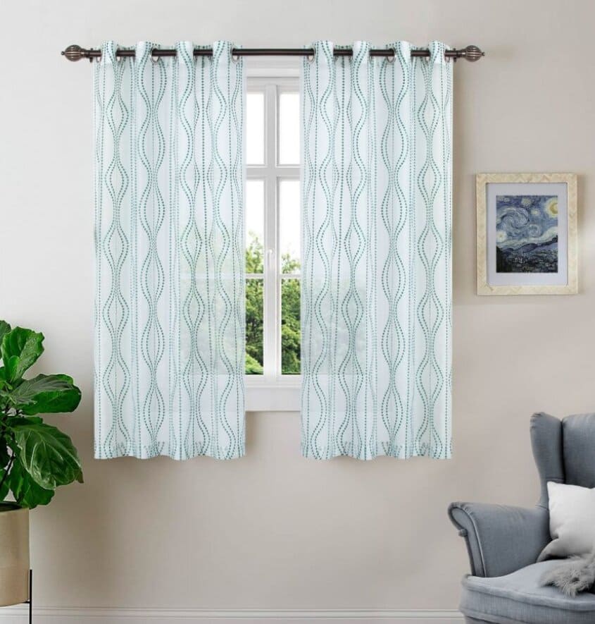 Manufacturer, Exporter, Importer, Supplier, Wholesaler, Retailer, Trader of Abstract Sheer Eyelet Polyester Window Curtain - 152 Cms, Green, 2N in New Delhi, Delhi, India.