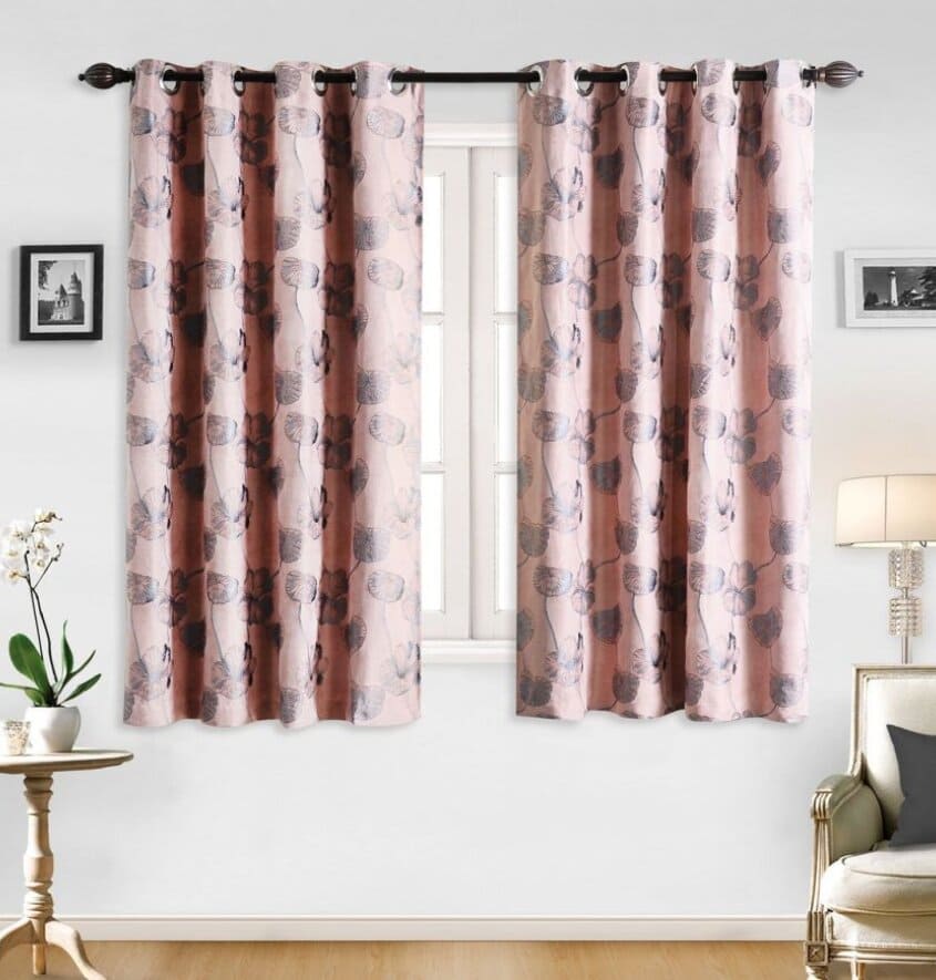 Manufacturer, Exporter, Importer, Supplier, Wholesaler, Retailer, Trader of Jacquard Floral Blackout (2N) Eyelet Window Curtain - 152 Cms, Peach in New Delhi, Delhi, India.