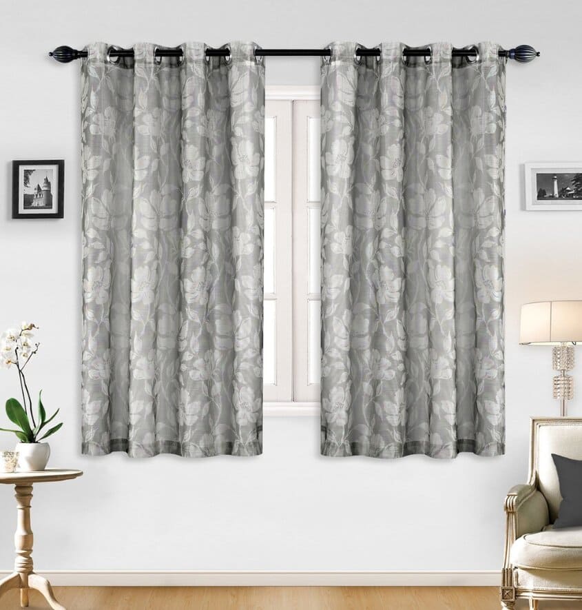 Manufacturer, Exporter, Importer, Supplier, Wholesaler, Retailer, Trader of Rosebud Sheer Eyelet Polyester Window Curtain(Set of 2) - 152 cms, Grey in New Delhi, Delhi, India.