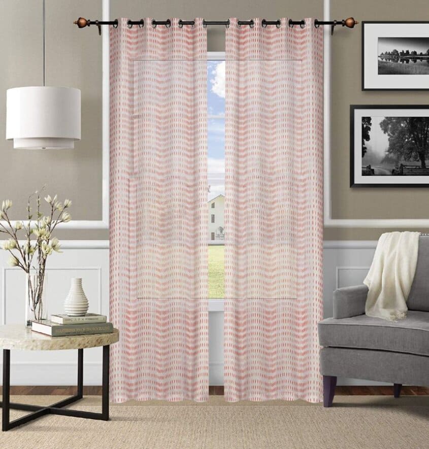 Manufacturer, Exporter, Importer, Supplier, Wholesaler, Retailer, Trader of Textured Sheer Eyelet Polyester Window Curtain(2N) - 152cms, Red in New Delhi, Delhi, India.